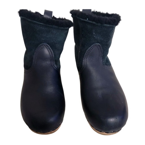 No. 6 Pull On Shearling Clog Boots in Black Leather and Suede 8.5 - Picture 3 of 9